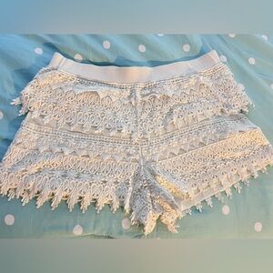 Express | Cream Lace High Waist Shorts Size Large